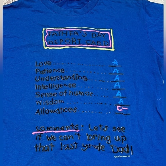 Vintage 1980s Funny Father's Day Report Card 80s Crewneck Tee Humor tshirt - Picture 2 of 5